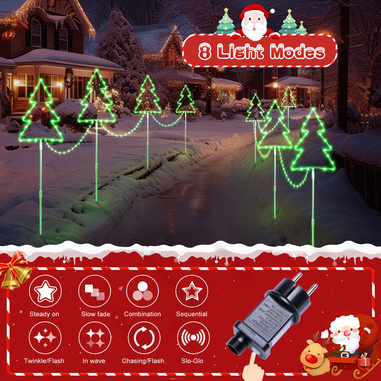 Quntis 4Pack Gartenstecker Weihnachtsbaum IP65 Wasserdicht | Weihnachtsbeleuchtung für Garten, 8 Modi und Timer Funktion Strom Weihnachtsdeko für Weihnachten Außen Garten Wege Rasen