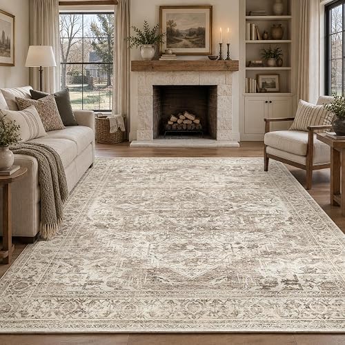 FMFUNCTEX 8x10 Washable Brown Oriental Rug