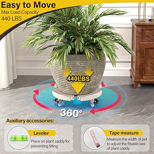 Miniatura 9 de Goovilla Soporte para plantas con ruedas resistente, 1 paquete ajustable de 15 a 22 plantas con ruedas giratorias bloqueables de 440 libras, soporte