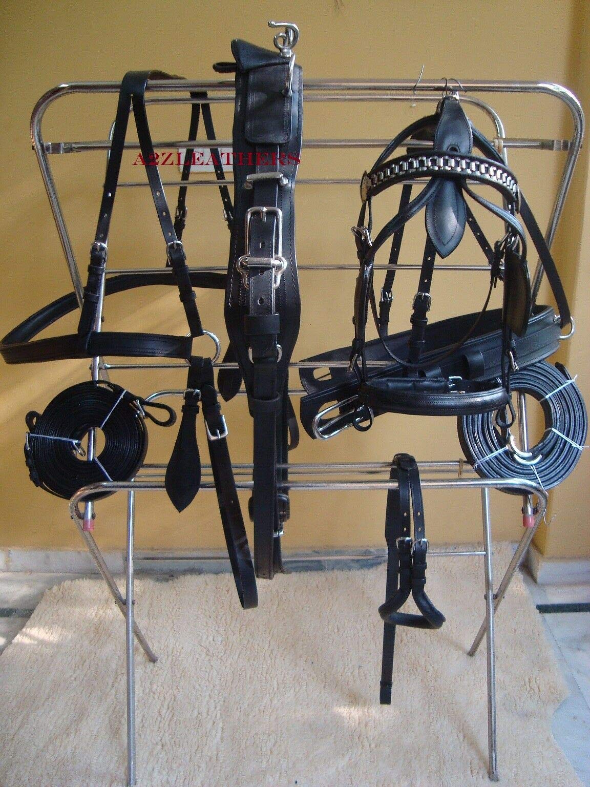 Leather Ride Leather Driving Harness Premium Quality Harness for Single Horse cart (Black)