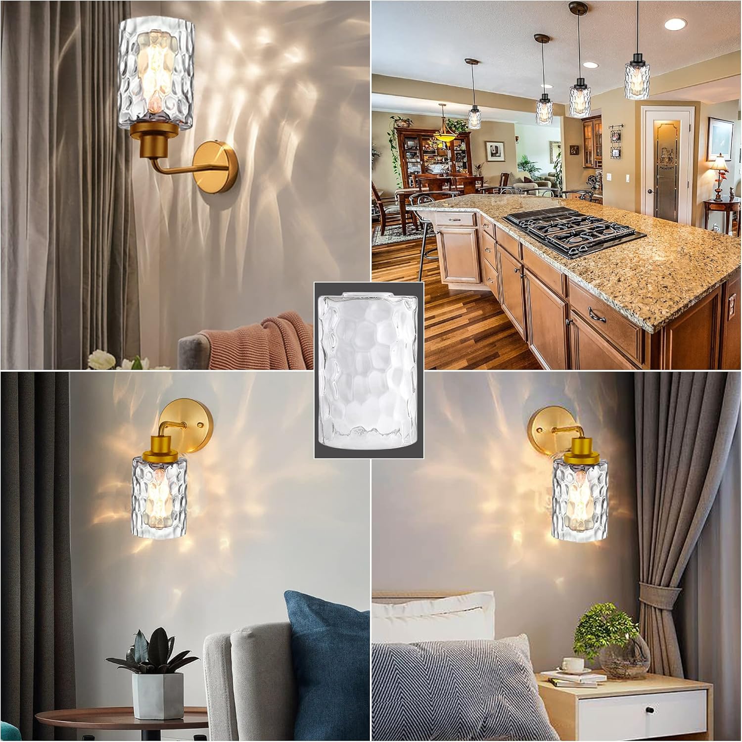 GoldSwift 3 Pack Clear Hammered Glass Lamp Shade Replacement Globe Cover, 6" Tall, Water Ripple Cylinder Glass Lampshade for Lighting Fixture Chandelier Pendant Light Wall Sconce, 1-5/8 Inch Fitter - - 