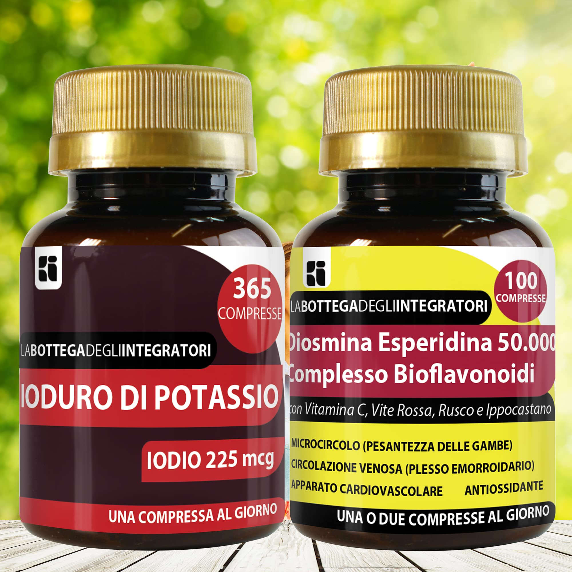 Set di integratori metabolismo tiroide + antiossidante circolazione | iodio 365 compresse + diosmina esperidina bioflavonoidi 100 compresse | non di origine animale | senza glutine e lattosio