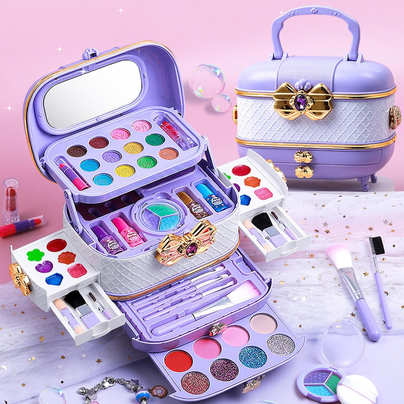 Set di trucchi per bambini e bambine, set di trucchi, set di cosmetici | Princess Toys, di simulazione, lavabile 57X, per bambini e bambine, giochi di compleanno