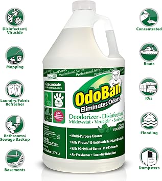 OdoBan Professional Disinfectant and Odor Eliminator Concentrate, Made in the USA, Original Eucalyptus Scent, 4-Pack, 1 Gallon Each