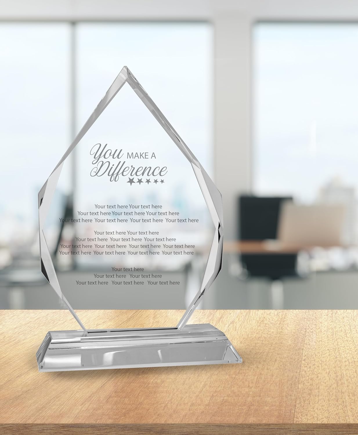 7" Diamond Crystal You Make a Difference Award, Custom Engraved Crystal Award Plaque for Employee Service Appreciation, Recognition