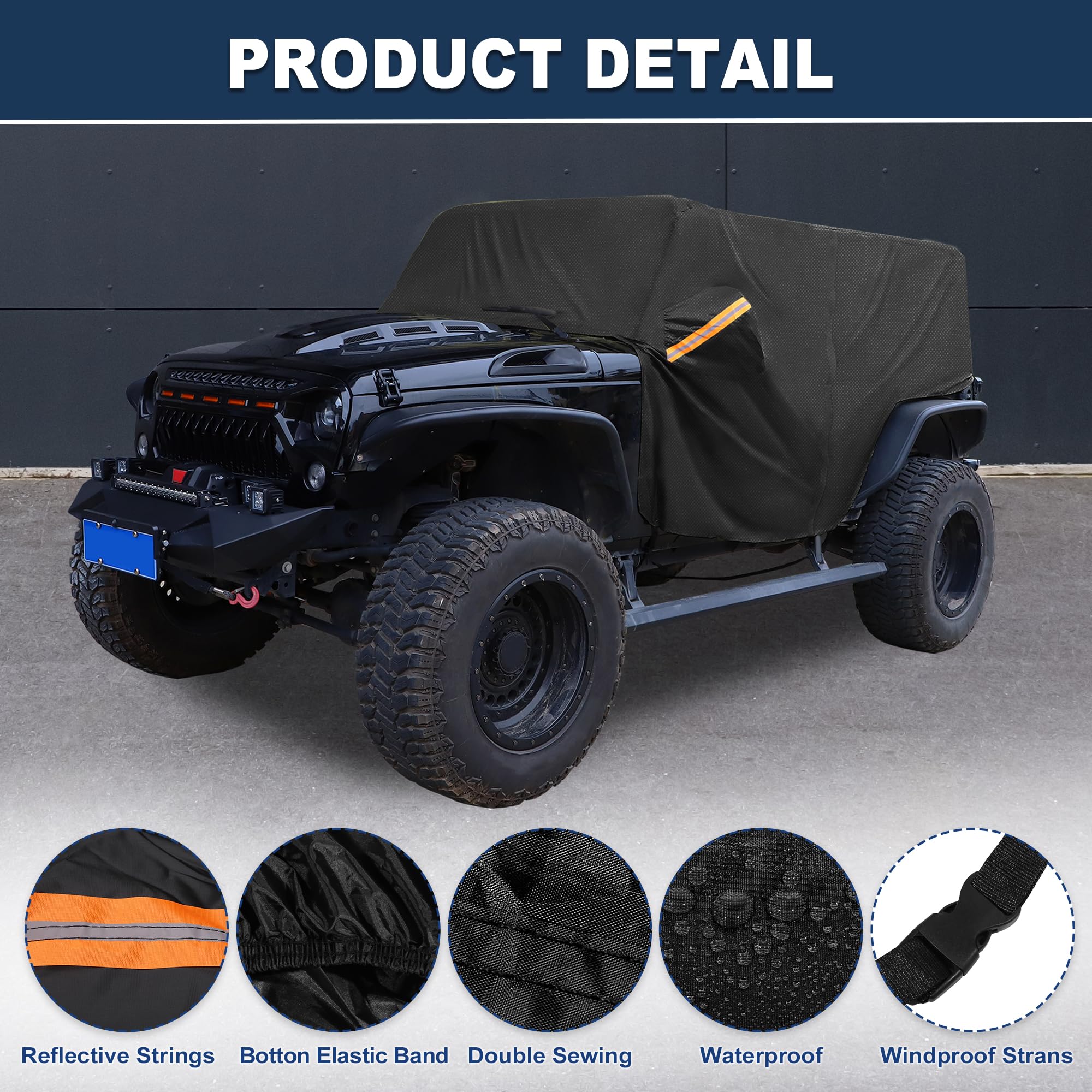 ACROPIX 210D Black Car Cover Waterproof All Weather Half Exterior Cover Rain Hail Sun Protector Car Cover Fit — view 2