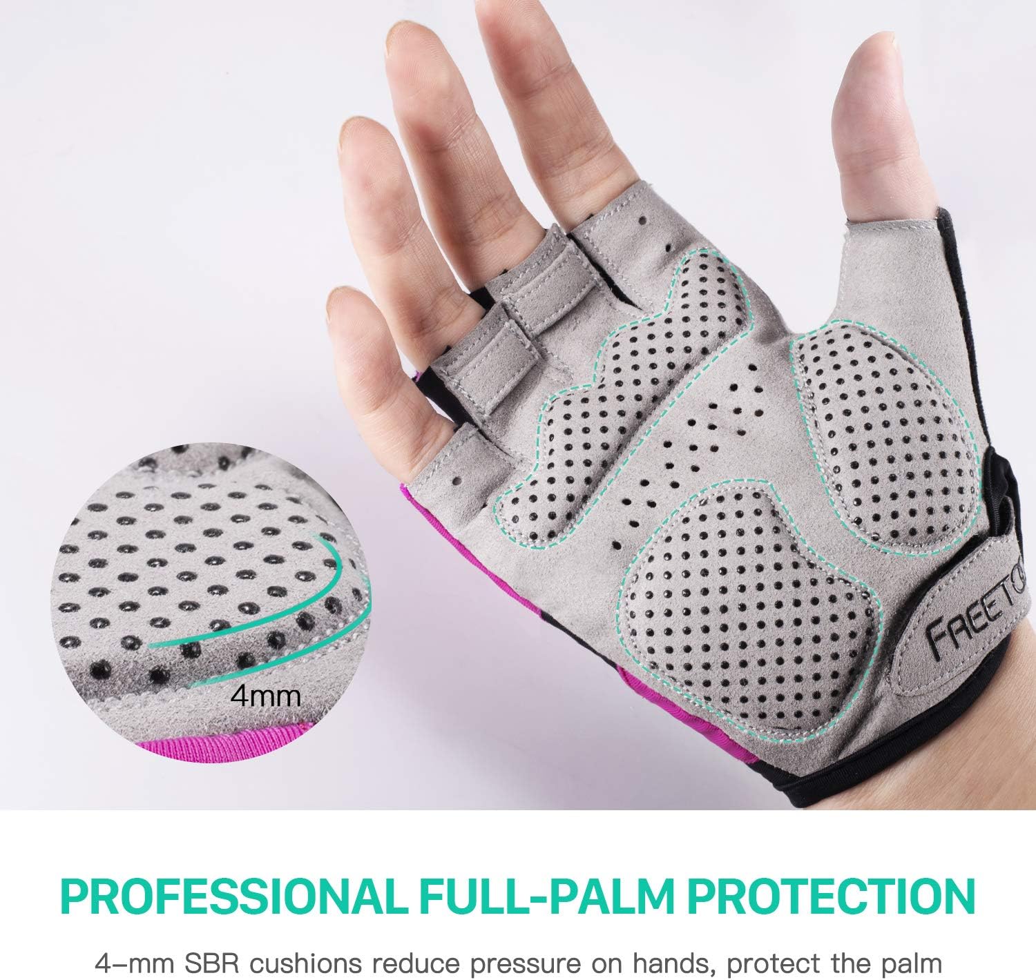 FREETOO Palm Protection Gym Gloves with 4MM SBR Padding for Women Non-Slip Silicone Dotted Fitness Gloves Breathable Exercise Gloves for Cycling, Workout Training, Crossfit, Gymnastic, Pull Ups