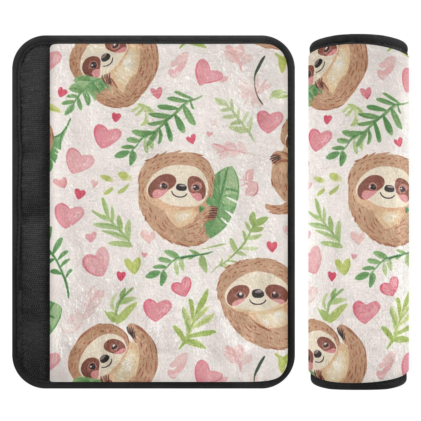 Seat Belt Covers 2 Pack Cute Sloths Car Seat Strap Covers Super Soft Hearts Car Seat Neck Cover for Boys Girls Adults Babies S