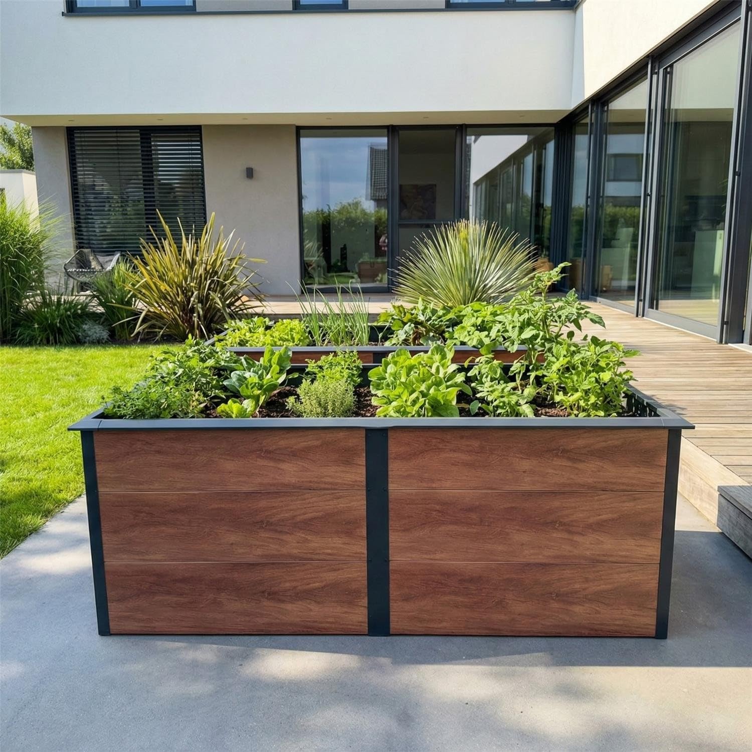 Metzler Jardinière surélevée pour le jardin – Acier en imitation bois | Avec protection intégrée contre les limaces | Jardinière de jardin en métal résistant aux intempéries, bac à plantes, jardinière