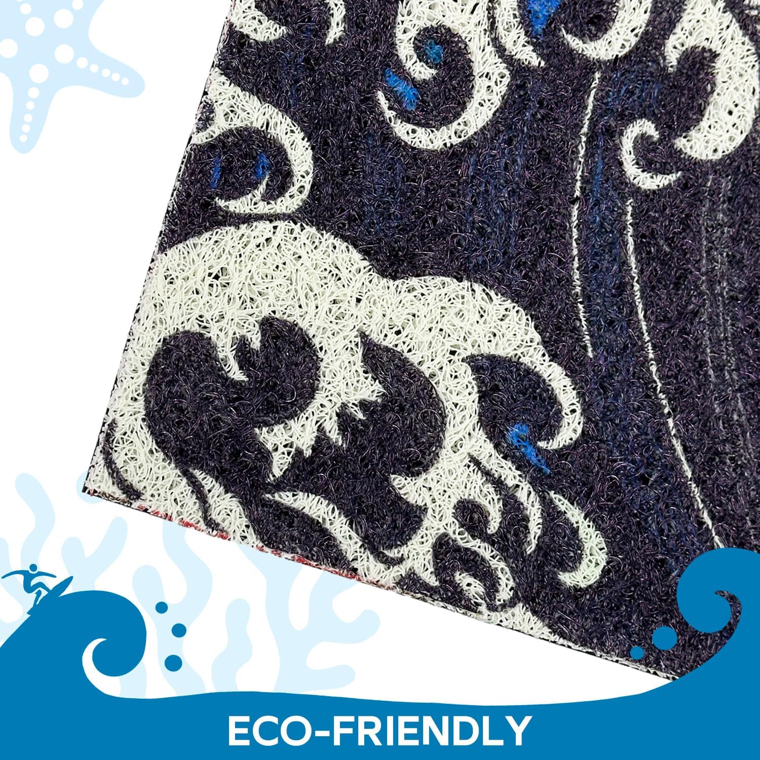 Blue Wave Ocean Mat, Beach Doormat for Entryway, Non-Slip Outdoor Rug, Durable Door Mat with Coastal Design 17.7" x 29.5"