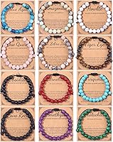 MOZAKA 12PCS 8mm Healing Crystal Beaded Bracelets for Women Men - Semi-Precious Gemstone Stretch Set