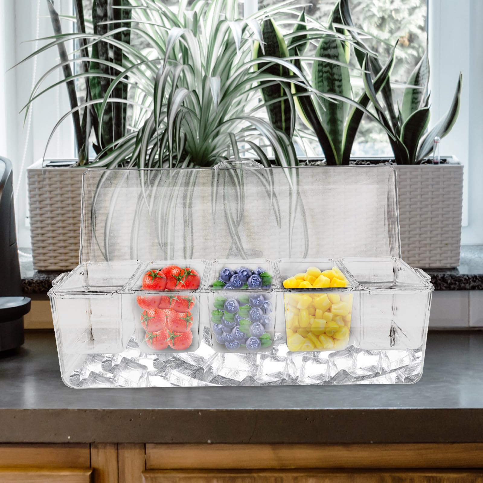 CALLARON Contenitore per Insalata con 5 Scomparti in Plastica, Capacità Grande, Mantiene Fresche le Verdure, per Picnic e Barbecue All'aperto
