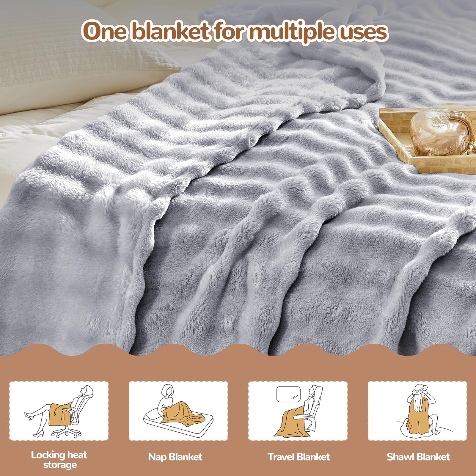Morbide Coperte in Pile Di Coniglio, Morbida Coperta Reversibile in Pile con Bolle, Soffice Coperta L'inverno, Per Letto, Divano, Auto, Accogliente (Blue-gray,200 * 220cm)