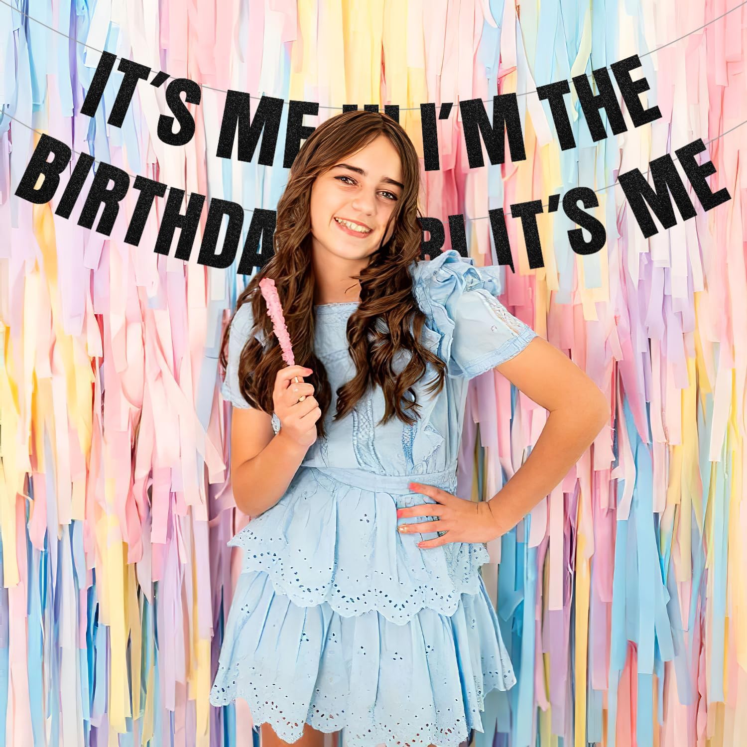 It's Me Hi I'm the Birthday Girl It's Me Banner Black Glitter Birthday Party Decorations Hanging Paper Garland Birthday Decorations for Girls Birthday Party Decor Supplies