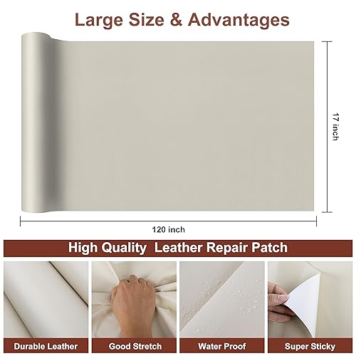 Miniatura 26 de Parche de reparación de cuero, cinta de reparación de cuero de 17 x 30 pulgadas, parches de cuero autoadhesivos grandes para muebles, sofás, asiento
