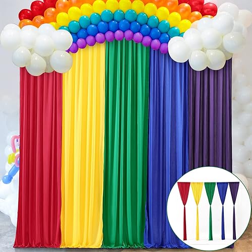 Rainbow Backdrop Curtains 10×7ft Bright Colorful Backdrop Covers for Unicorn Party Baby Shower Photo Booth Birthday Stage Home Events Decor 5 Panels