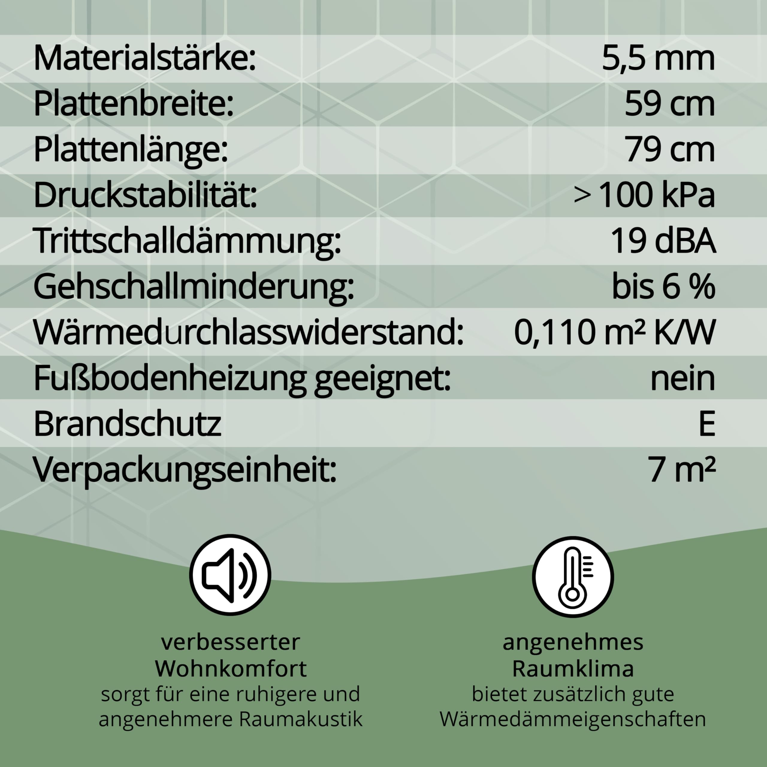 21 m² Ökotex Parquet Feltplatte 5,5 mm Starke Trittschalldämmung für Laminat-/ Parkett- und Korkböden. Stärke: 5,5 mm (21 m² | 3 Pakete mit 7 m²)