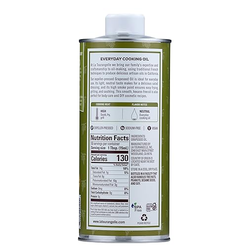 Miniatura 2 de La Tourangelle Aceite de semilla de uva prensada expulsor aceite de cocina neutro de alto calor condimento de hierro fundido también ideal para