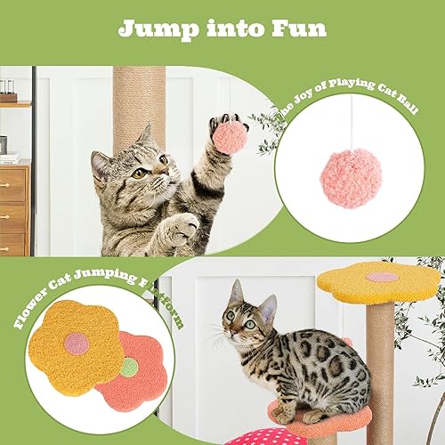 Miniatura 4 de SENNAUX Hongo de árbol para gatos de 35 pulgadas, bonita torre para gatos de interior, árbol de gato de flores único, árbol estético para gatos con