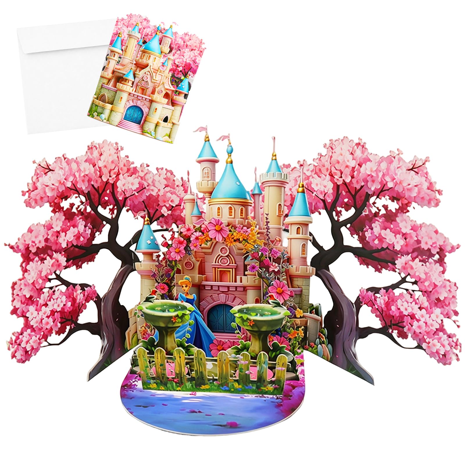 Pop Up Birthday Cards for Women, 3D Cherry Blossom Castle Greeting Card with Envelope, Fairy Tale Happy Birthday Card Gift for Mum, Wife, Daughter, Sister, Granddaughter, Niece, Girlfriend, Friend