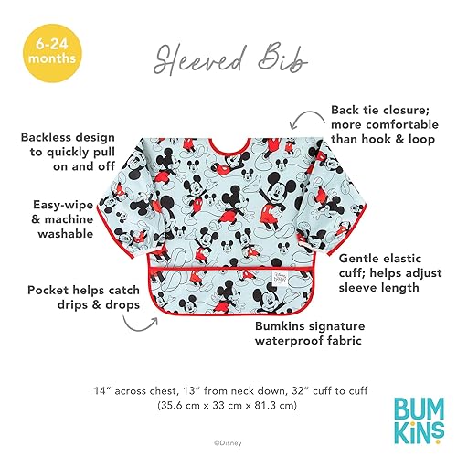 Miniatura 240 de Bumkins - Babero con mangas - Para niños y niñas, bebés y niños pequeños de 6 a 24 meses - Ligero, duradero, impermeable - Babero de manga larga -