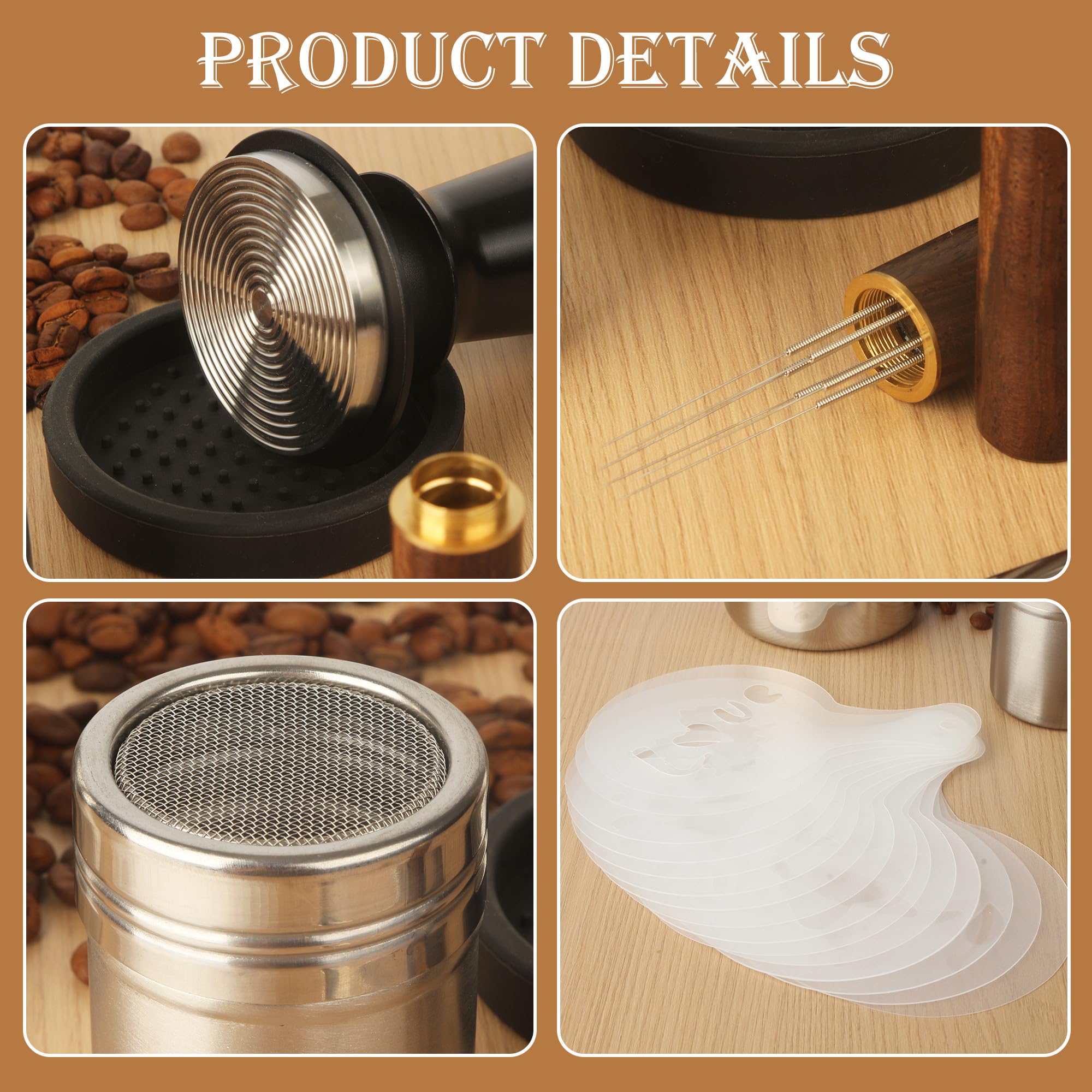 Set di Tamper per Caffè da 51 mm, Kit di Accessori per Espresso con Brocca per Schiumare, Strumento per Manomissione Caffè, Agitatore per Caffè, Penna per Latte Art, Tappetino, 16 Stencil per Caffè