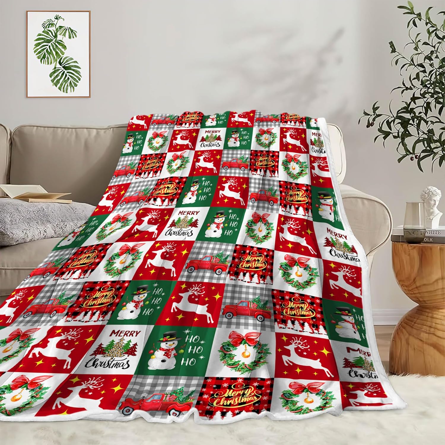 Christmas Throw Blanket Winter Holiday Sherpa Fleece Throws Premium Warm Cozy Super Soft Blankets for Couch Sofa 60X80IN