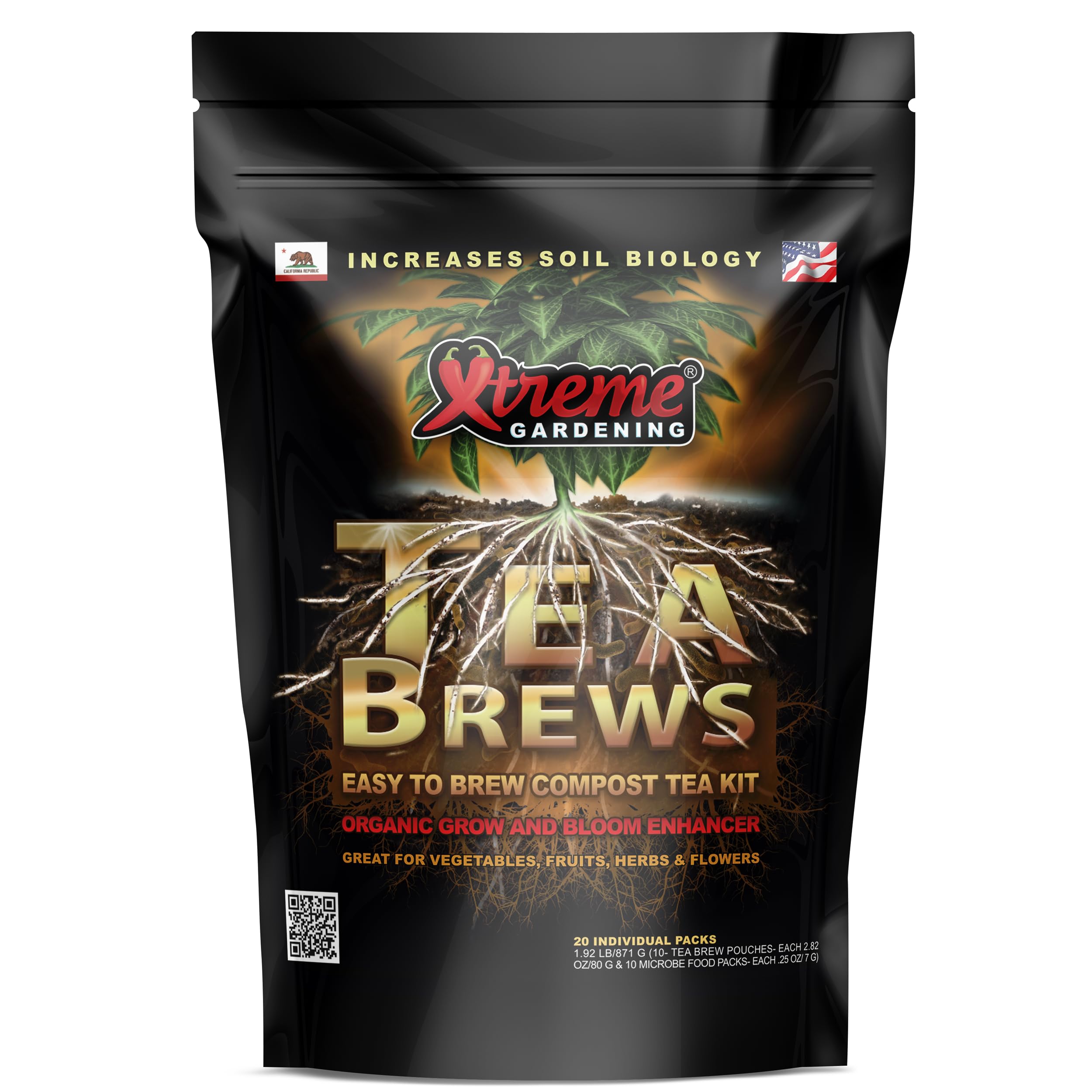 - Xtreme Tea Brews – Compost Tea Kit | 10-Pack 80g Pouches | Each Brews 3–5 Gallons | Bloom Booster with Worm Castings & Microbe Food Pack | Works with Any Fertilizer Program