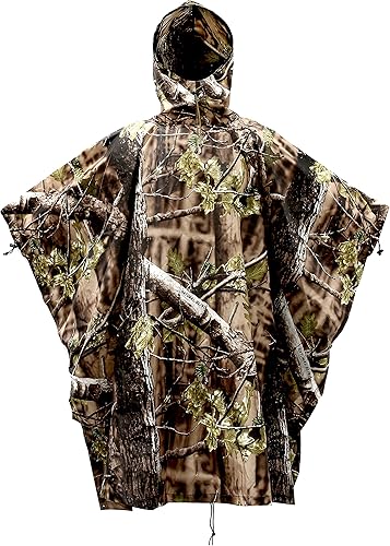 Miniatura 8 de AUSCAMOTEK Poncho de lluvia de camuflaje con capucha impermeable camuflaje impermeable con patrón ciego para caza, senderismo, camping, pesca