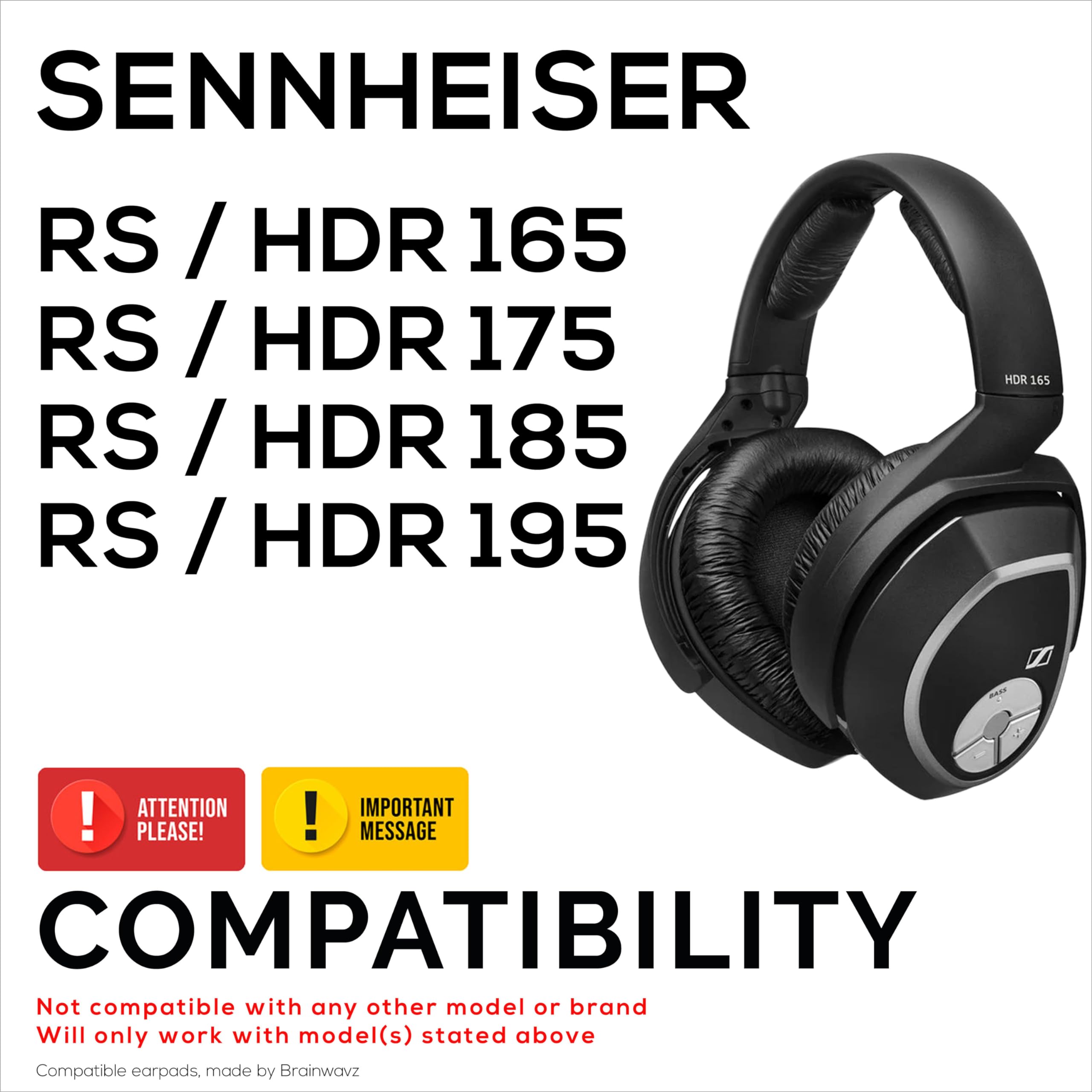 Almohadillas de repuesto de piel de oveja para auriculares SENNHEISER RS165, RS175, RS185 y RS195, piel auténtica suave y almohadilla de espuma viscoelástica, HDR165, HDR175, HDR185, HDR195, por
