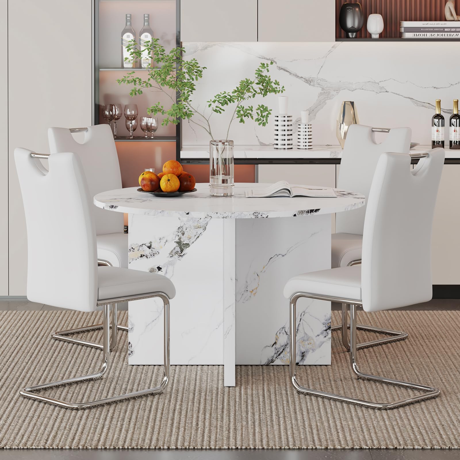 Amazon.com - 47'' Round Dining Room Table Set, Round Kitchen Table and ...