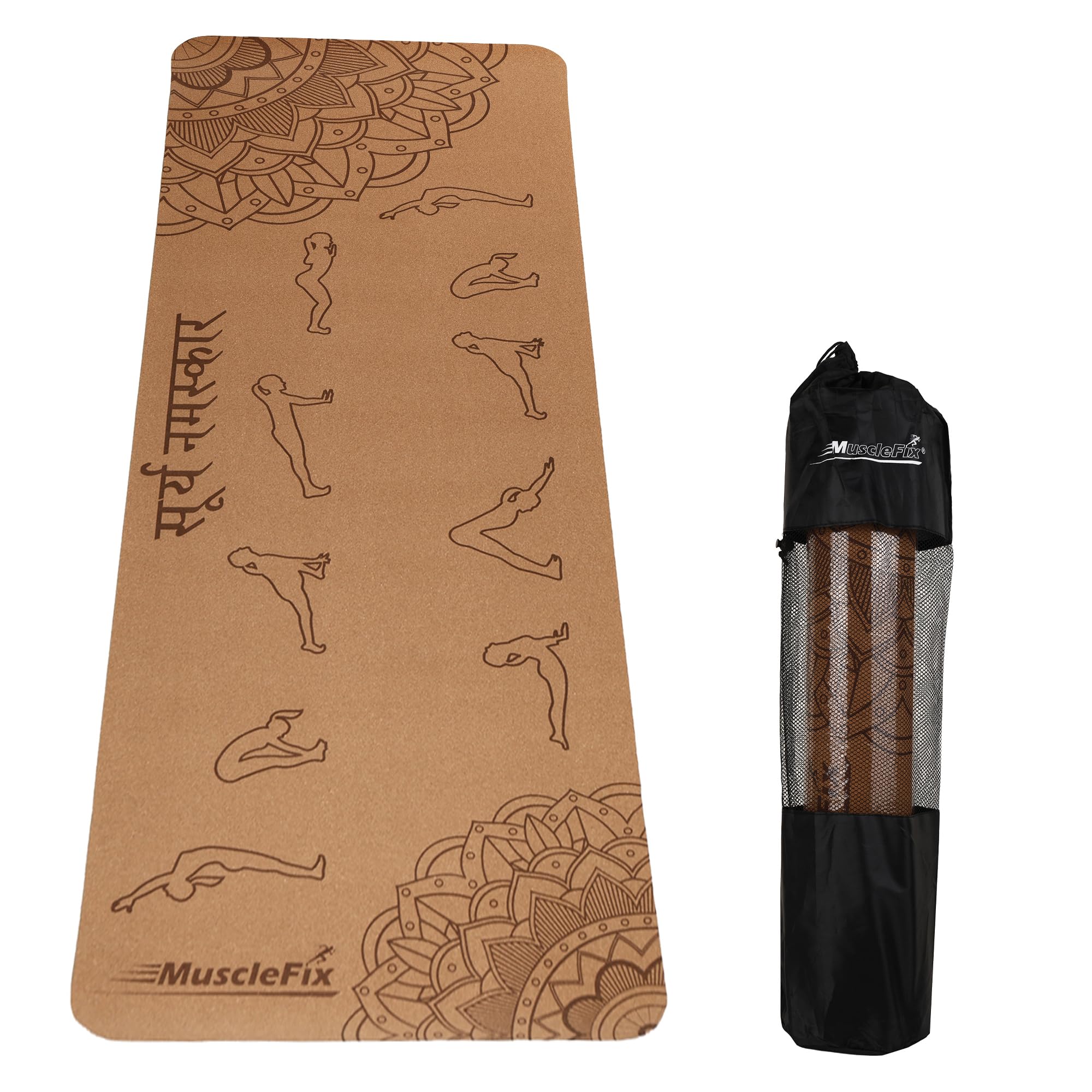 Premium Natural Cork Yoga Mat with Printed Surya Namaskar Pose Guide & Carry Bag | 6mm Eco-Friendly Non-Slip Exercise Mat | 100% Natural Rubber Base | Sweat Resistant for Pilates, Meditation, Stretching, Fitness & Home Gym | 182 x 66 cm-picture-22