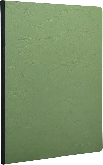 Clairefontaine - Ref 791403C - Age Bag Clothbound Notebook (192 Pages) - A4 Size, Plain Rulings, 90gsm Brushed Vellum Paper - Green Leather Effect Cover
