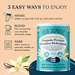 Four Sigmatic Organic Vegan Protein Powder | Sweet Vanilla Protein with Lion’s Mane, Chaga, Cordyceps and More | Clean Vegan Protein Elevated for Brain Function and Immune Support | 600g