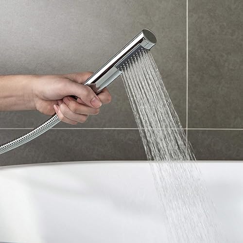 Miniatura 3 de WOODBRIDGE Grifo de llenado de bañera independiente contemporáneo de una sola manija con ducha de mano en acabado cromado, F0002CHRD