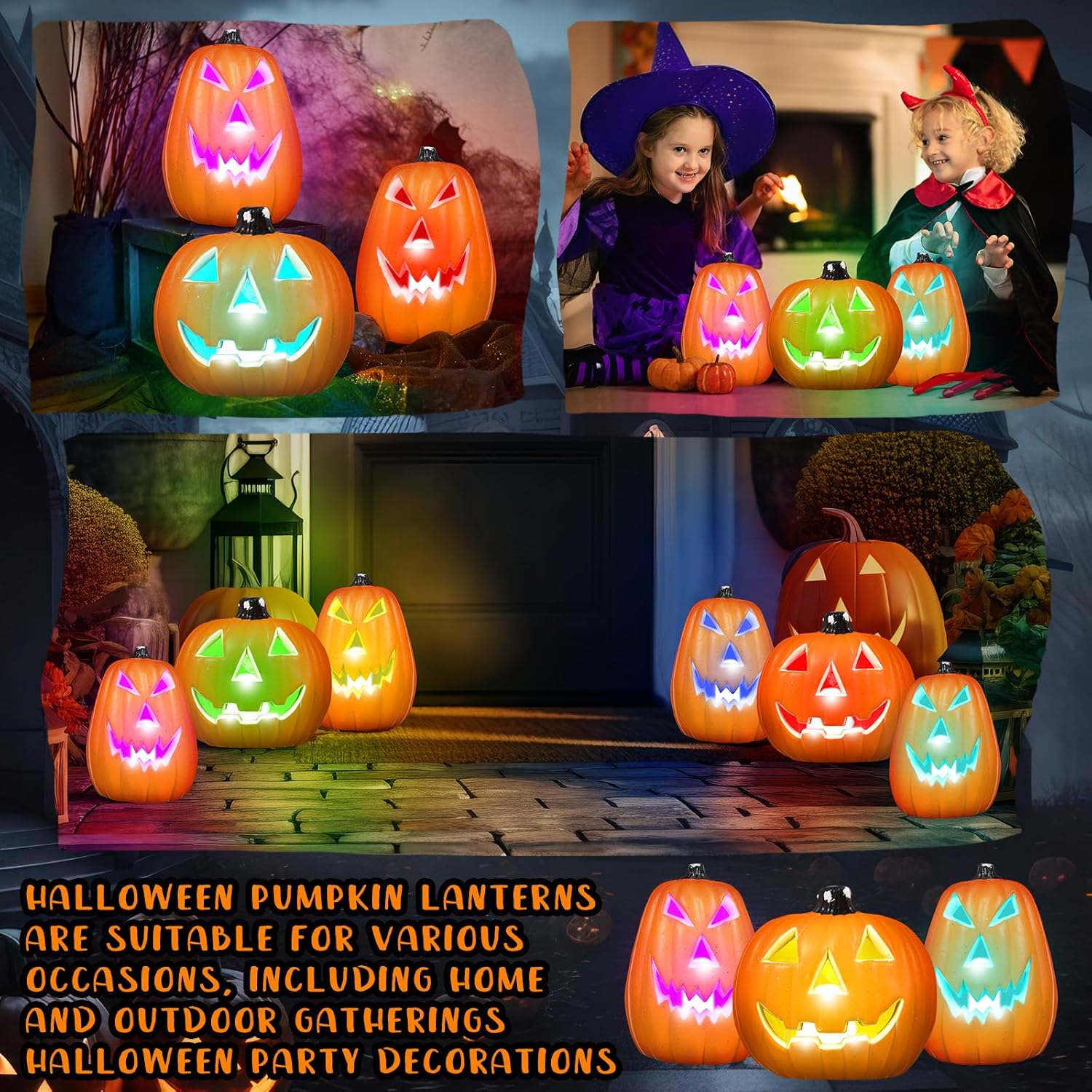 3 Pack Halloween Pumpkin Lantern LED Lighted up Pumpkins Decorations Jack O' Lanterns for Indoor or Outdoor Decors Halloween Party Supplies(Colored)