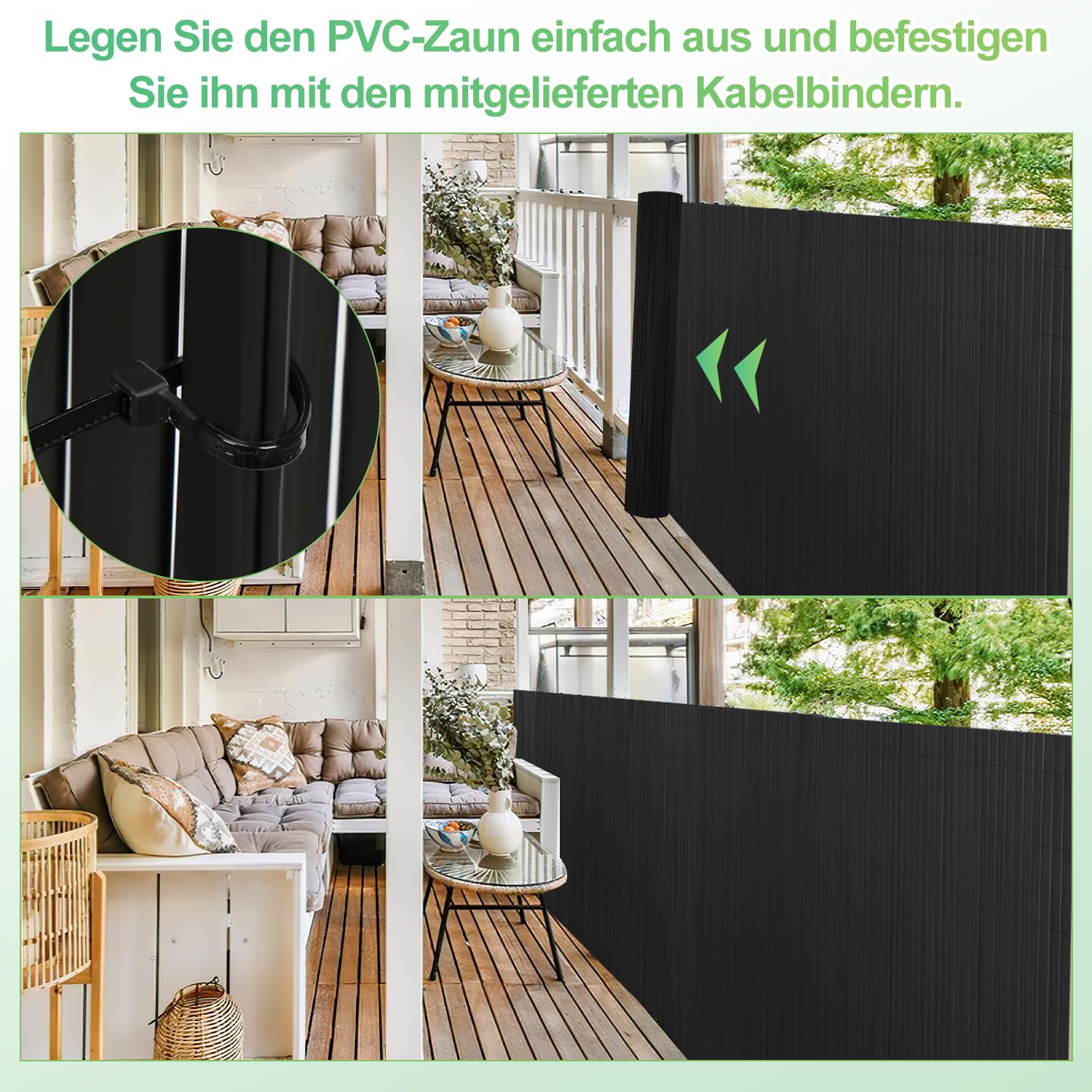 Recinzione frangivista in PVC, 180x800cm, protezione standard, rinforzo triplicato per interni, recinto per giardino, balcone, terrazzo, con fascette di plastica, copertura per recinto