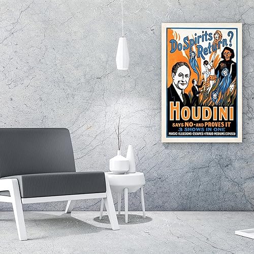 Miniatura 4 de THAELY Harry Houdini - Póster de arte vintage de mago famoso, impresión en lienzo (11) pósteres e impresiones artísticas de pared para sala de