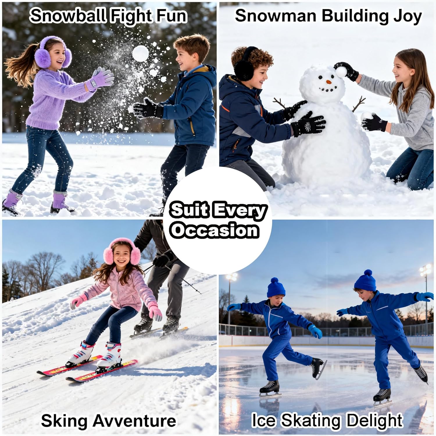 LiuSuper Kids EarMuffs Gloves Set, Foldable Fluffy Winter Ear Warmer Touchscreen Mittens for Skiing SnowPlay Girls Boys 7-12Y - Image 6