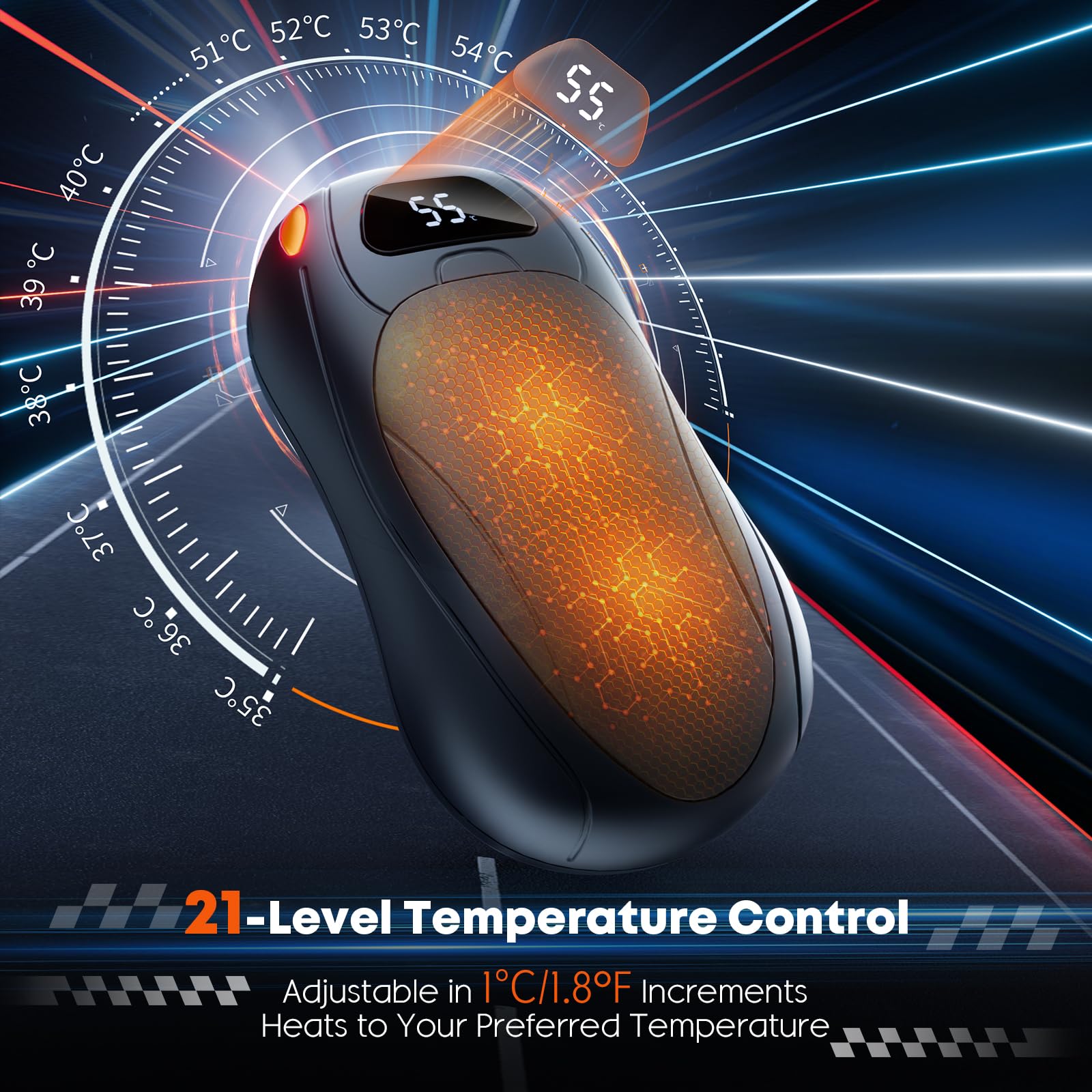 OUTJUT Scaldamani Elettrici 2 Pezzi, Scaldamani Ricaricabili da 12000 mAh con Riscaldamento Magnetico su Entrambi i Lati, Display Digitale della Temperatura e Dell'alimentazione