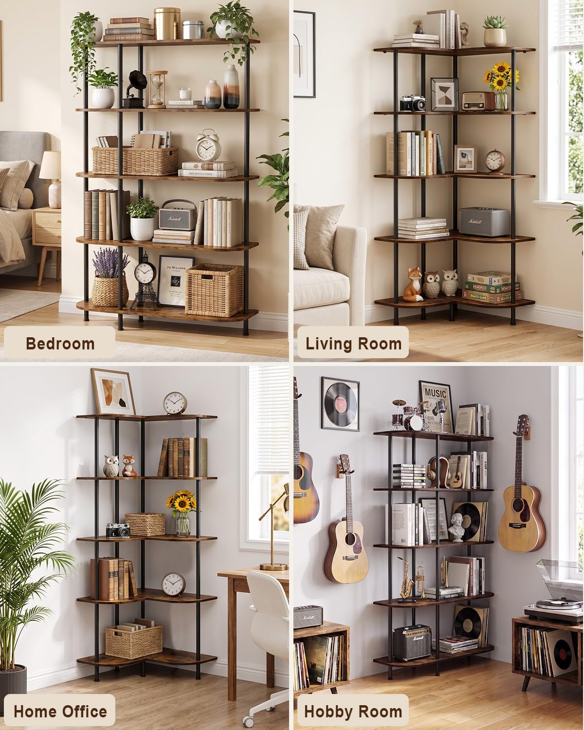 Golener 5-Tier Corner Shelf, Adjustable Corner Stand, Tall Corner Shelves