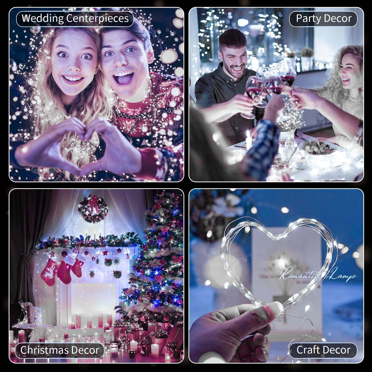 Adamonda Confezione da 24 lucine a batteria, 20 LED bianchi, impermeabili, con filo argentato, ideali per matrimoni, Natale, feste, camera da letto, decorazione per interni ed esterni