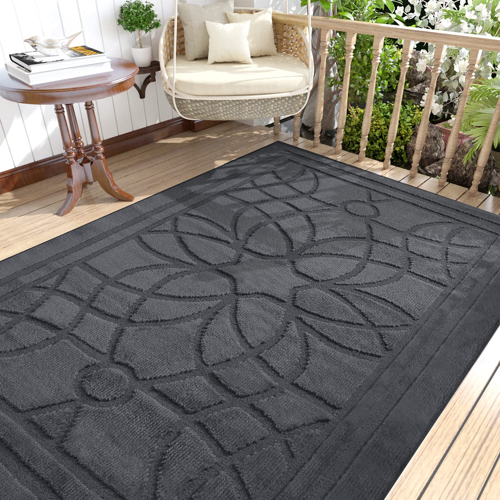 DEXI Front Door Mat for Home Entrance, 35x59 Non-Slip Absorbent Floor Mats Low-Profile Washable Doormat for Entryway, Garage, Patio, Dark GrayOEKO-TEX STANDARD 100