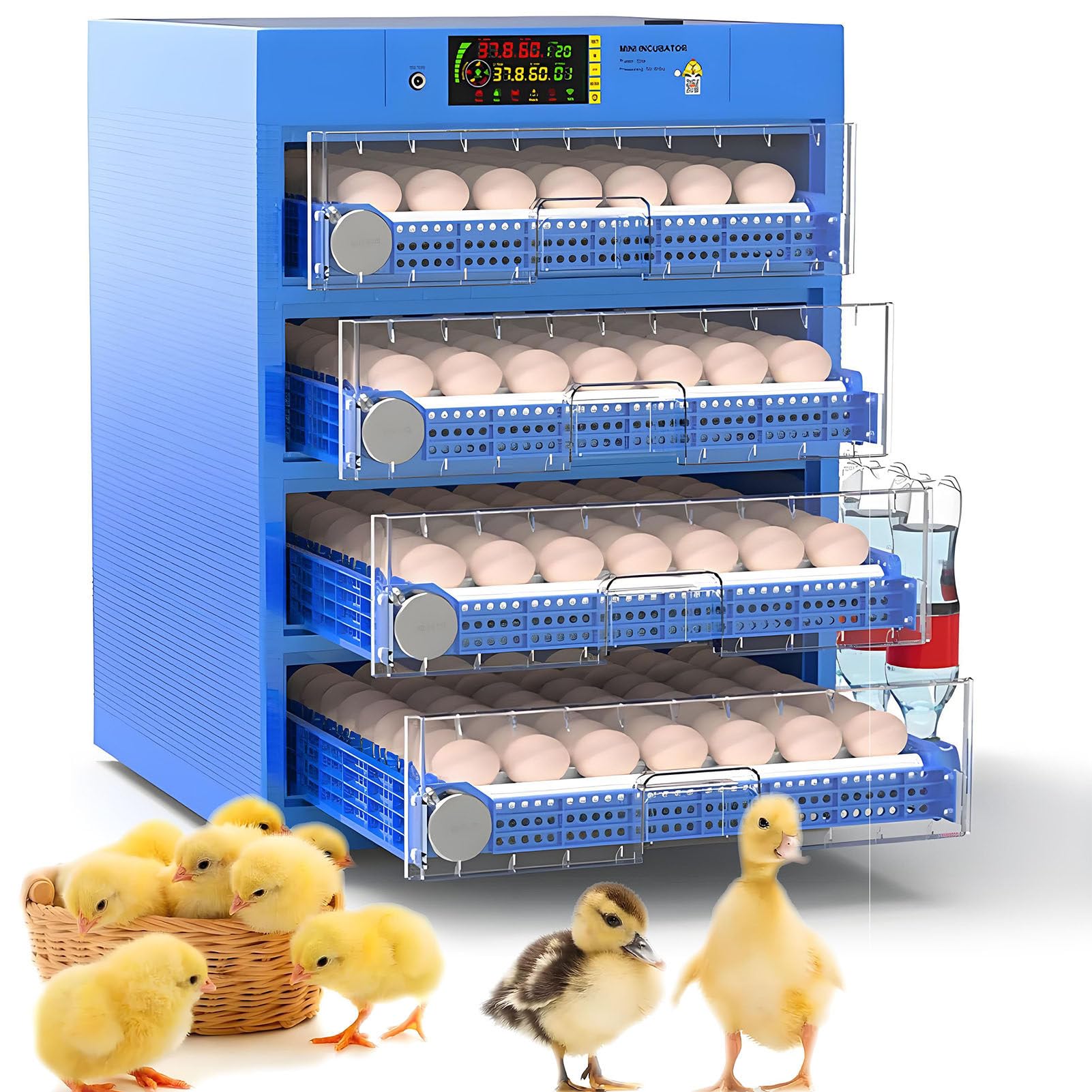 Incubators for Hatching Quail Eggs,Incubator for Eggs Automatic Turning,Smart Display of Temperature,Humidity,Egg Turning Time,Hatching Days,3-in-1 Function:Incubation,Hatching,Brooding 4Layers