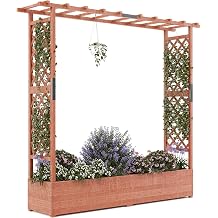 72" Raised Garden Bed with Trellis, Wooden Planter Box with Hanging Roof & Drainage Holes, Outdoor Freestanding Elevated Garden Bed Trellis Planter for Yard Climbing Plants, Vines, Flowers, Vegetables