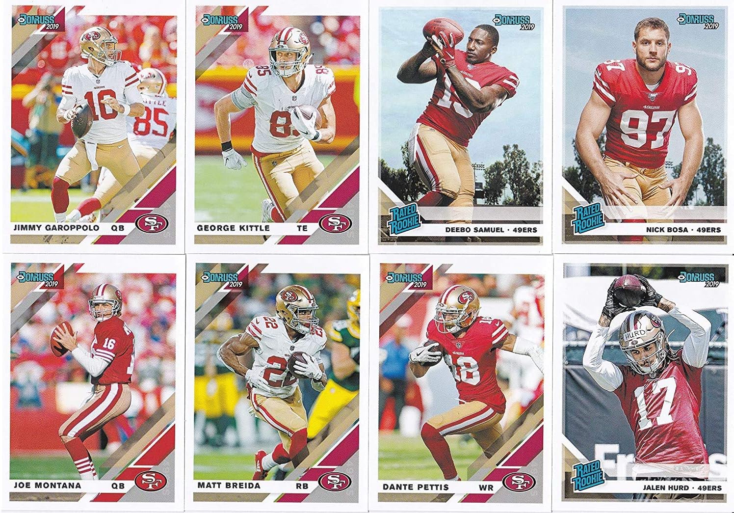 2016, 2017, 2018, 2019 Panini Donruss Football San Francisco 49ers 4 Team Set Lot Gift Pack 50 Cards W/Drafted Rookies Includes Nick Bosa RC