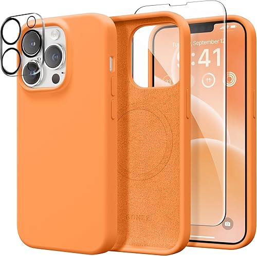 Miniatura 134 de GONEZ Funda de silicona para iPhone 14 Pro Max, compatible con MagSafe, con protector de pantalla + protector de lente de cámara, silicona líquida a
