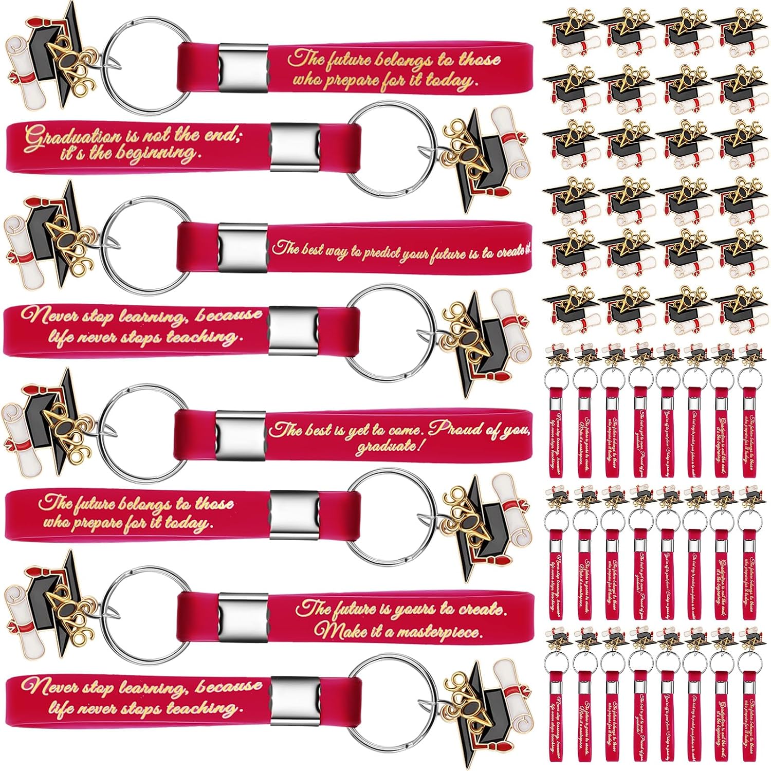 Quelay 24 Pcs 2026 Graduation Keychains for Her Him Silicone Inspirational Gifts Graduation Stuff for College Senior Students