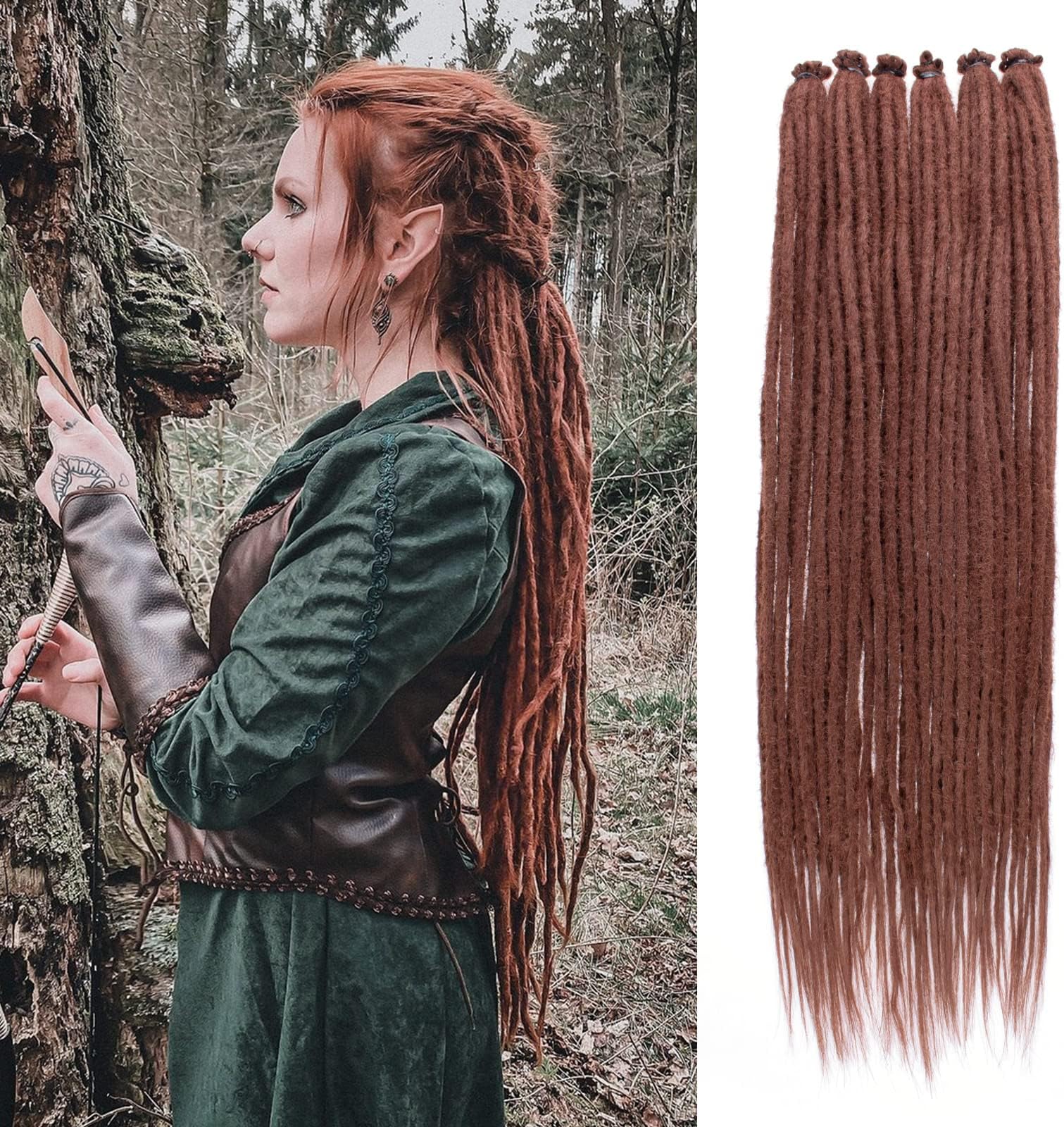 Leeven 40 Strands 24 Inch Dreadlock Extensions Brown Single Ended Hippie Dreads 0.6 cm Width Loc Extensions Reggae Style Synthetic Crochet Hair for Women and Men