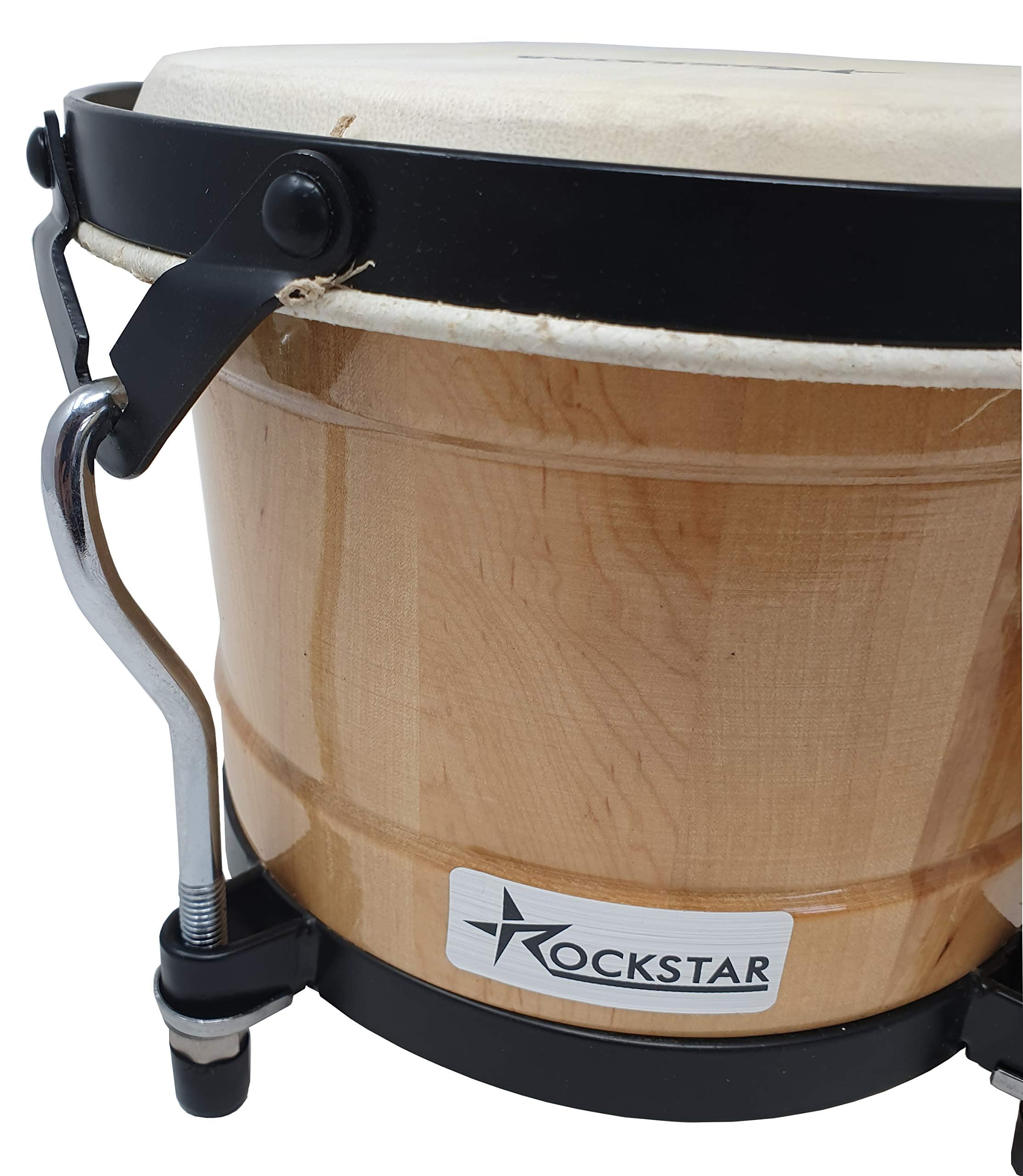 Rockstar - Bongos de Madera y Metal Color Natural BO650NT 7" y 8,5" Afinables Parche Piel Bufalo - Rockmusic